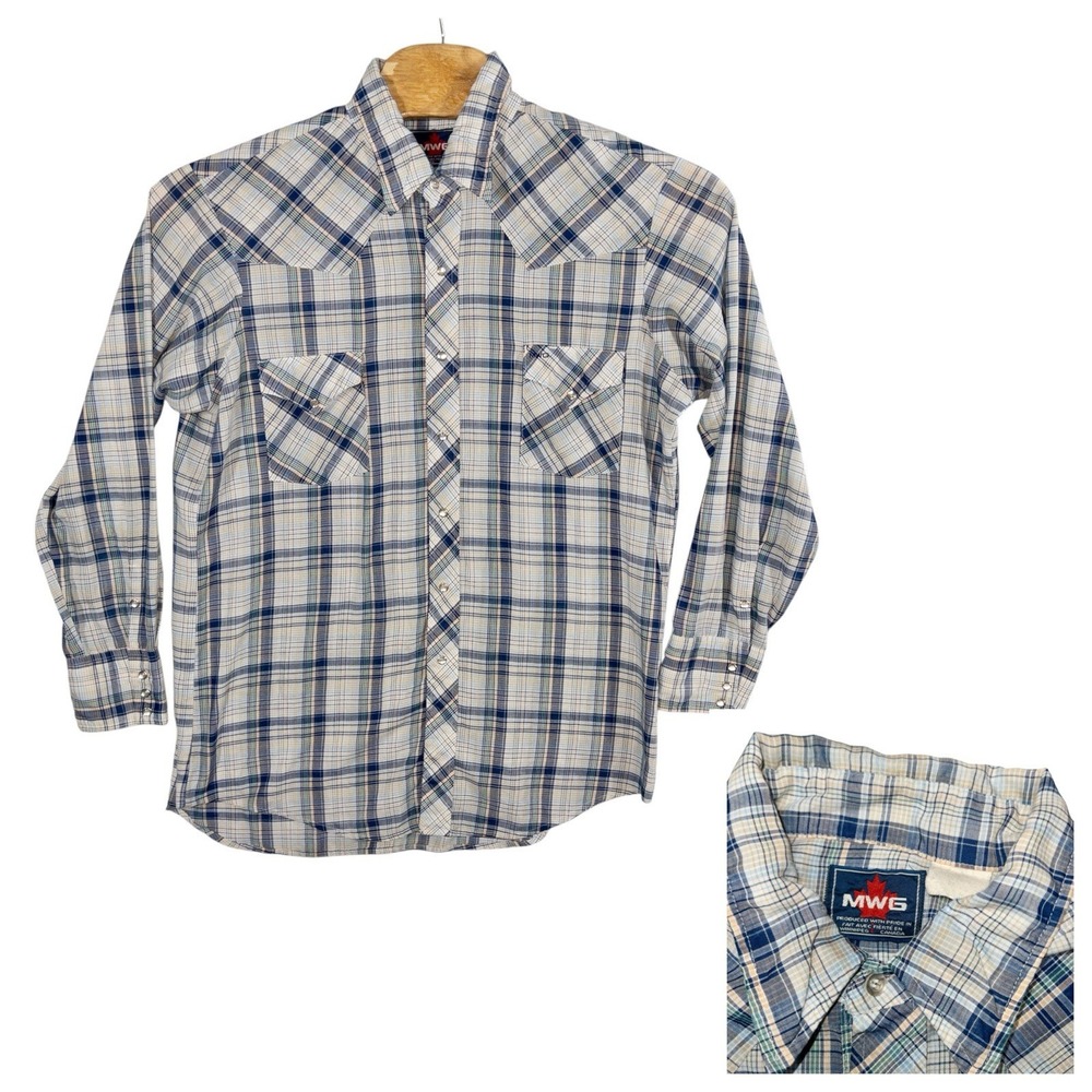 Vintage MWG Western Wear Pearl Snap Plaid Shirt‎ Mens XL Cowboy Rodeo
